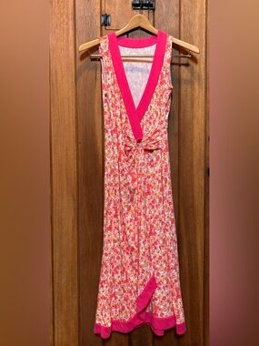 Lands’ End Bright Pink Floral Wrap Maxi Dress - Women's